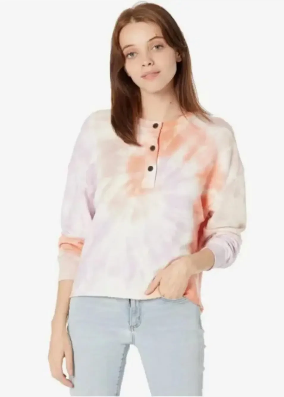 Free People N:PHILANTHROPY Front Button  Tie Dye Crop Sweatshirt Henley -M
